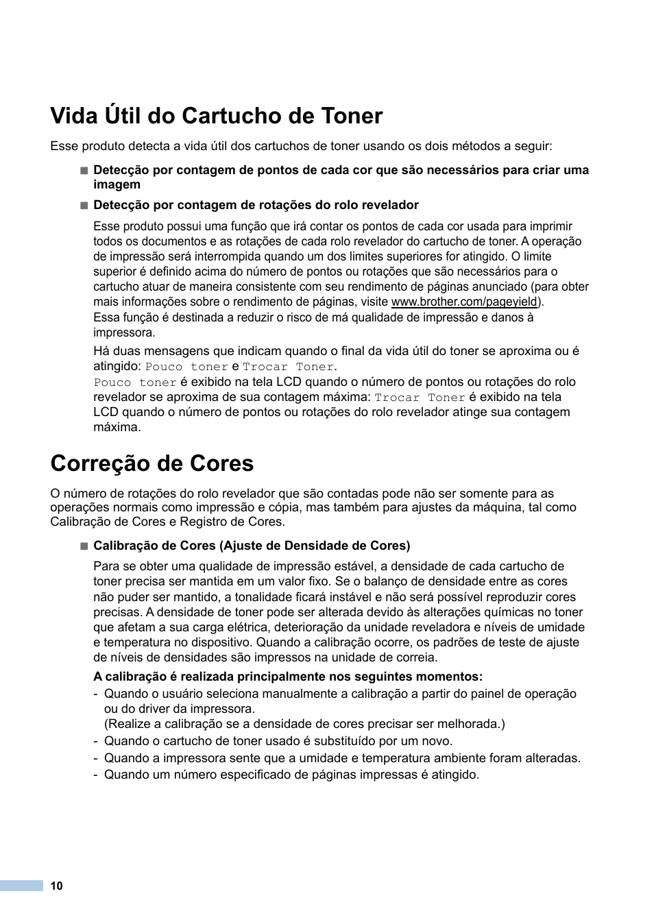 Vida útil do cartucho de toner, Correção de cores | Brother MFC-9130CW User Manual | Page 10 / 12