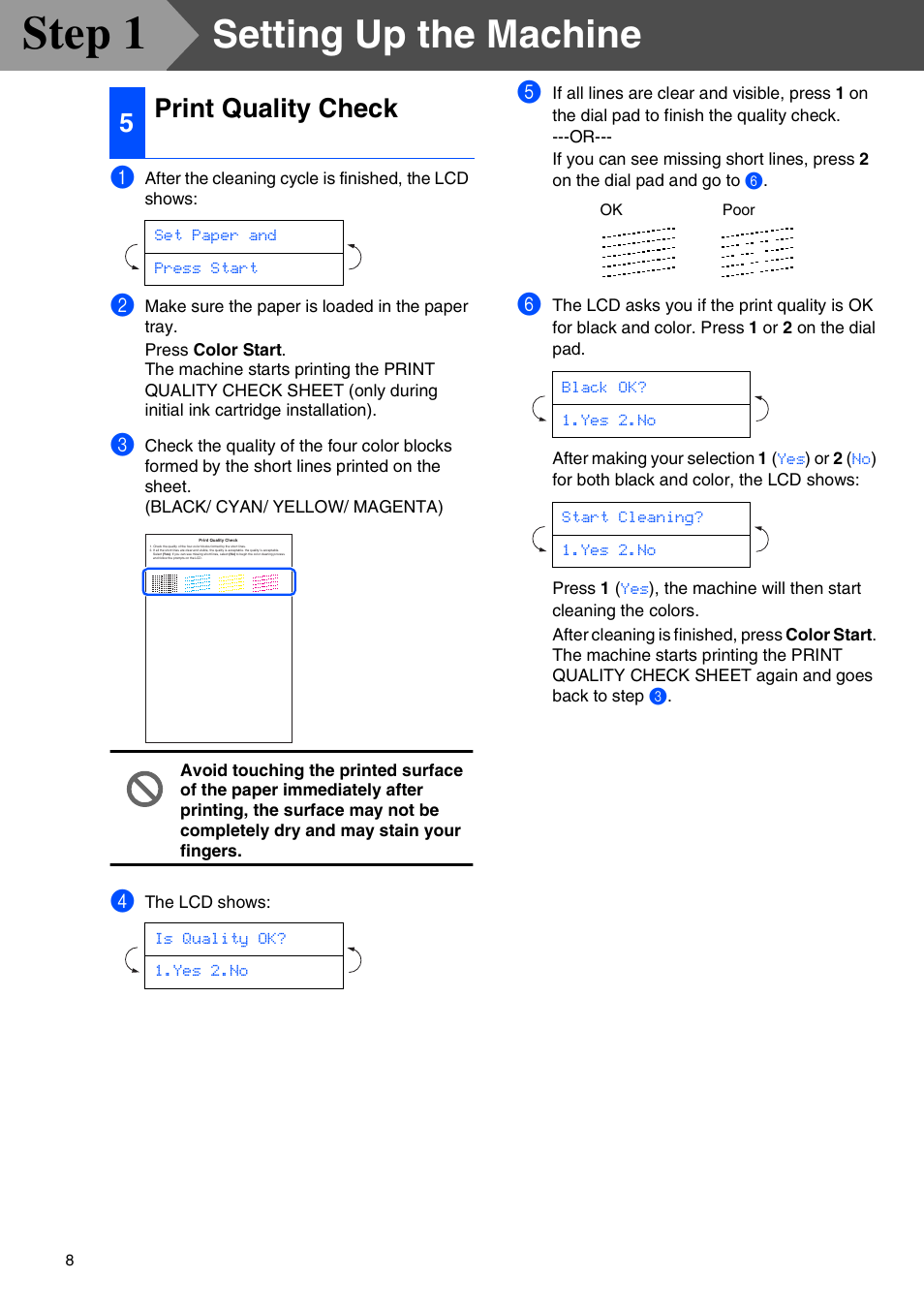 5 print quality check, Print quality check, Step 1 | Setting up the machine, 5print quality check | Brother MFC-3340CN User Manual | Page 10 / 37