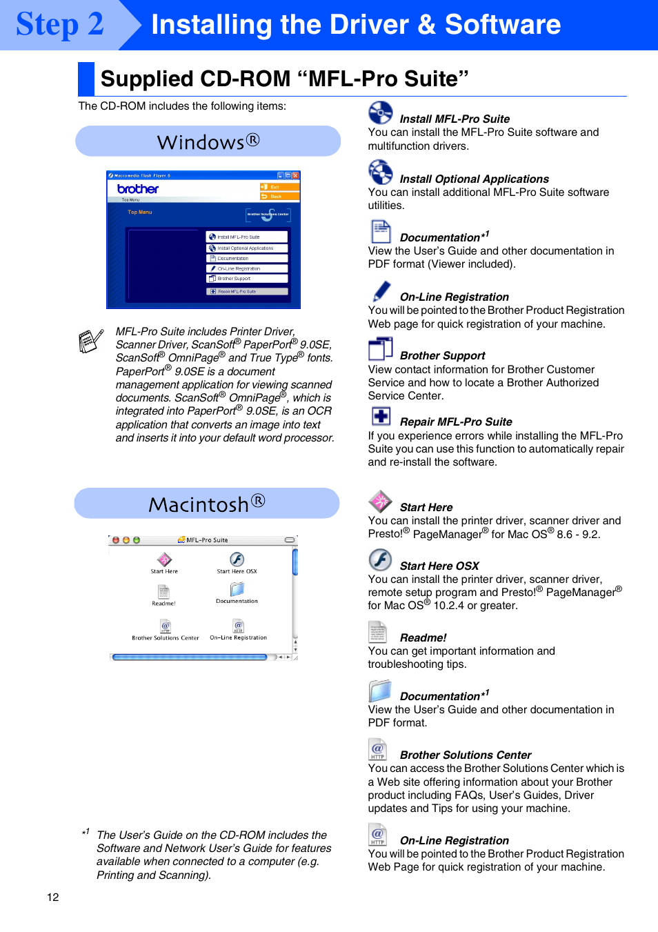 Step2 installing the driver & software, Supplied cd-rom “mfl-pro suite, Installing the driver & software | Step 2 | Brother MFC-3340CN User Manual | Page 14 / 37