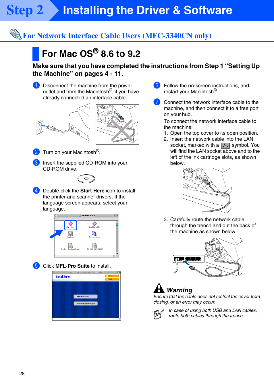 For mac os® 8.6 to 9.2, For mac os, 6 to 9.2 | Mac os, Step 2, Installing the driver & software | Brother MFC-3340CN User Manual | Page 30 / 37