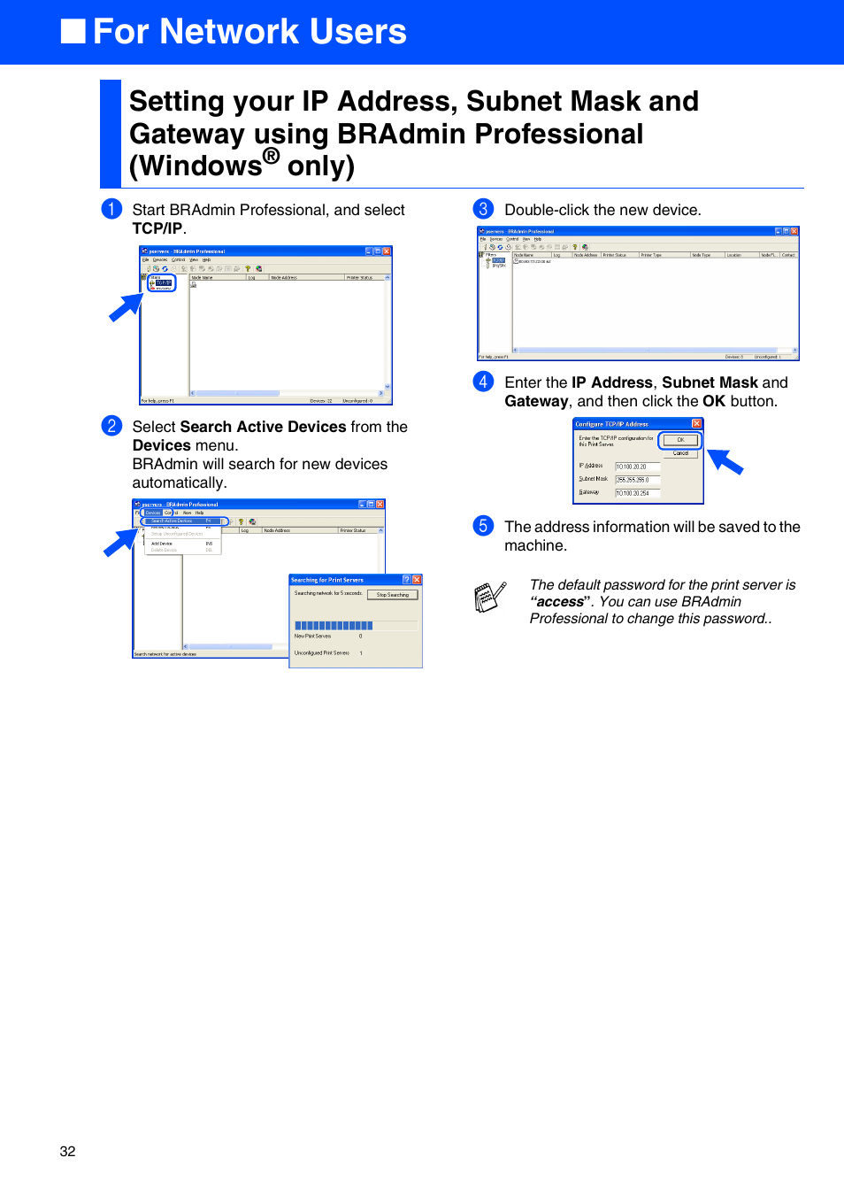 Bradmin professional (windows, Only), For network users | Brother MFC-3340CN User Manual | Page 34 / 37