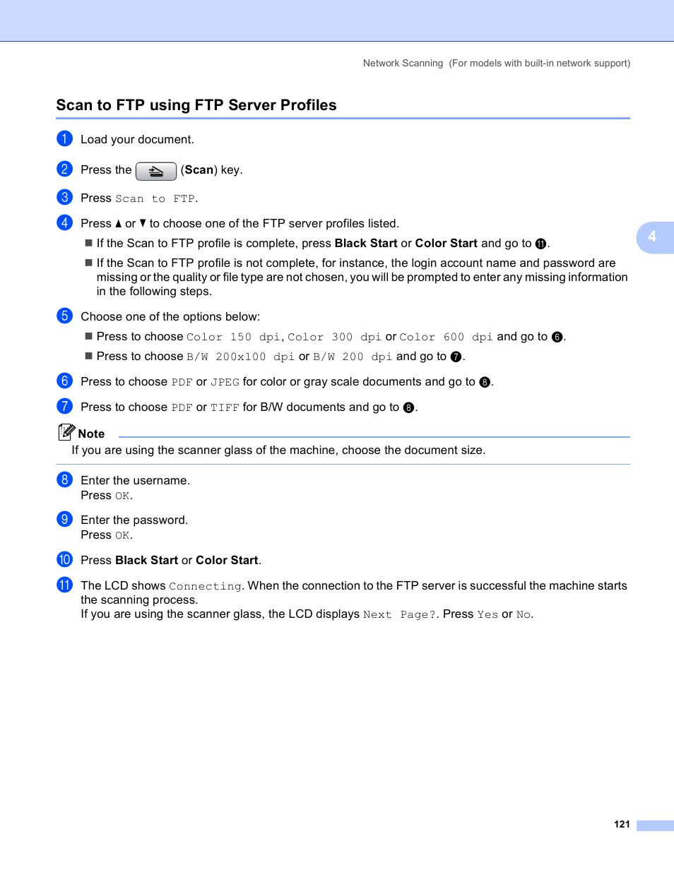 Scan to ftp using ftp server profiles | Brother DCP-385C User Manual | Page 129 / 256