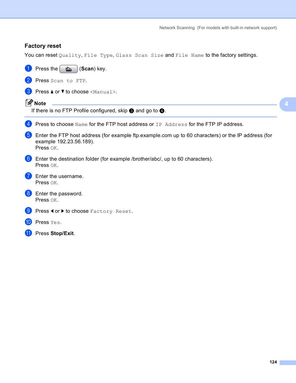 Factory reset | Brother DCP-385C User Manual | Page 132 / 256