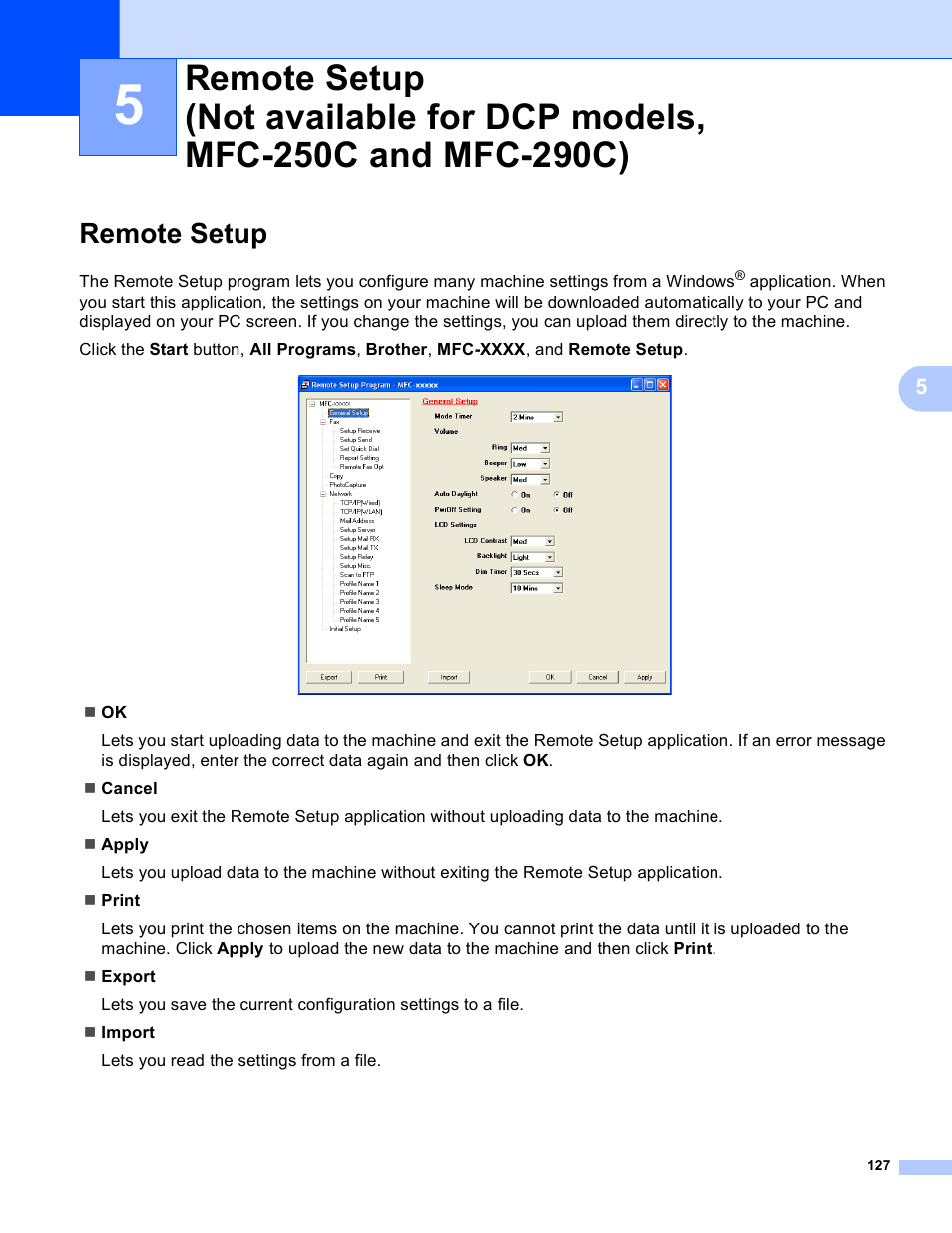 Remote setup | Brother DCP-385C User Manual | Page 135 / 256