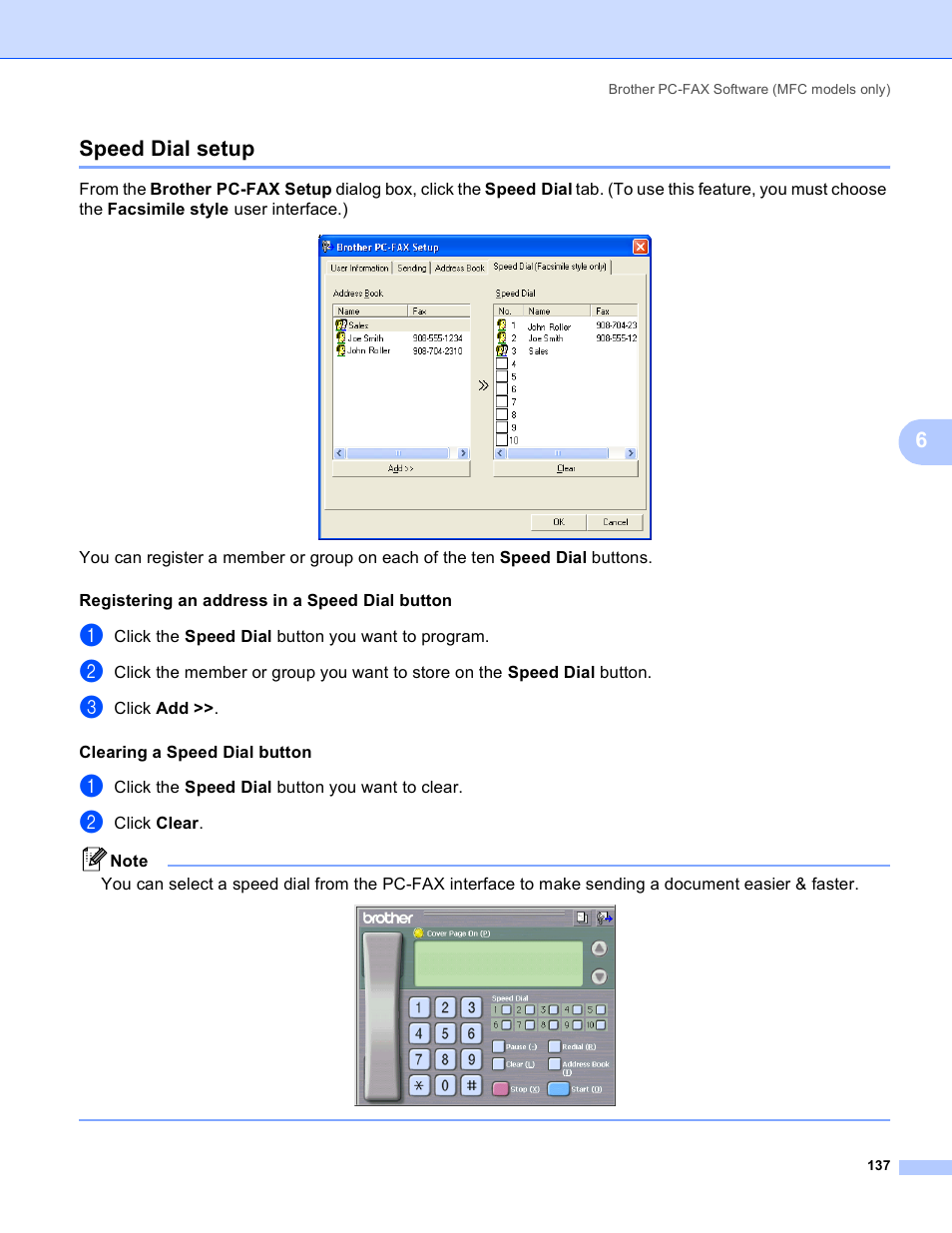 Speed dial setup, 6speed dial setup | Brother DCP-385C User Manual | Page 145 / 256