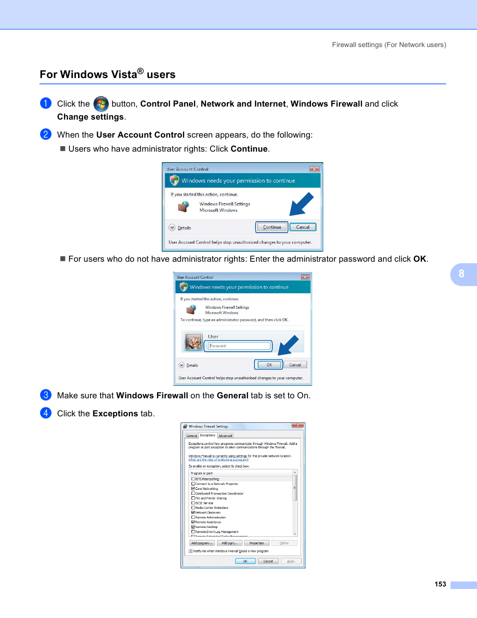 For windows vista® users, For windows vista, Users | 8for windows vista | Brother DCP-385C User Manual | Page 161 / 256