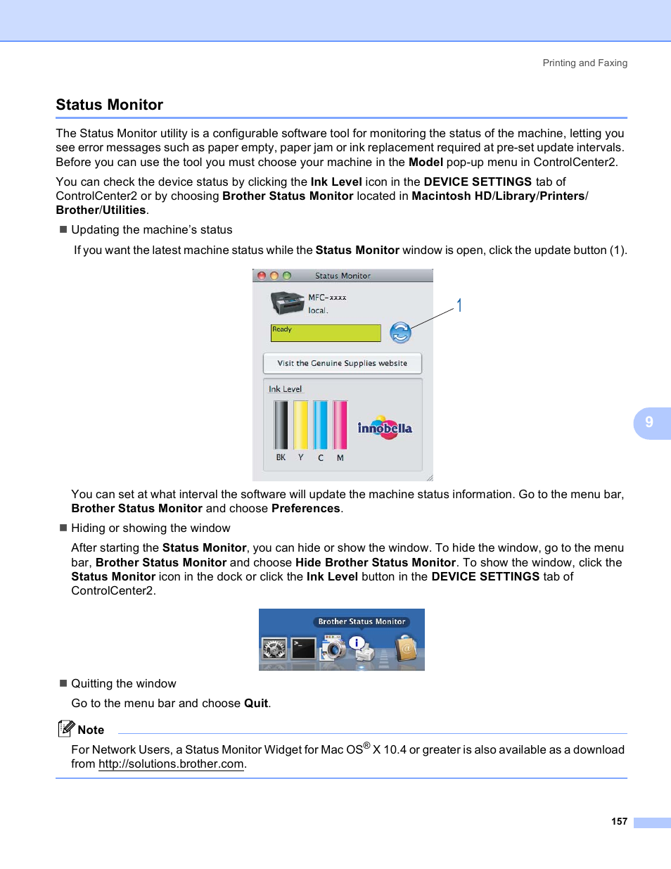 Status monitor, 9status monitor | Brother DCP-385C User Manual | Page 165 / 256