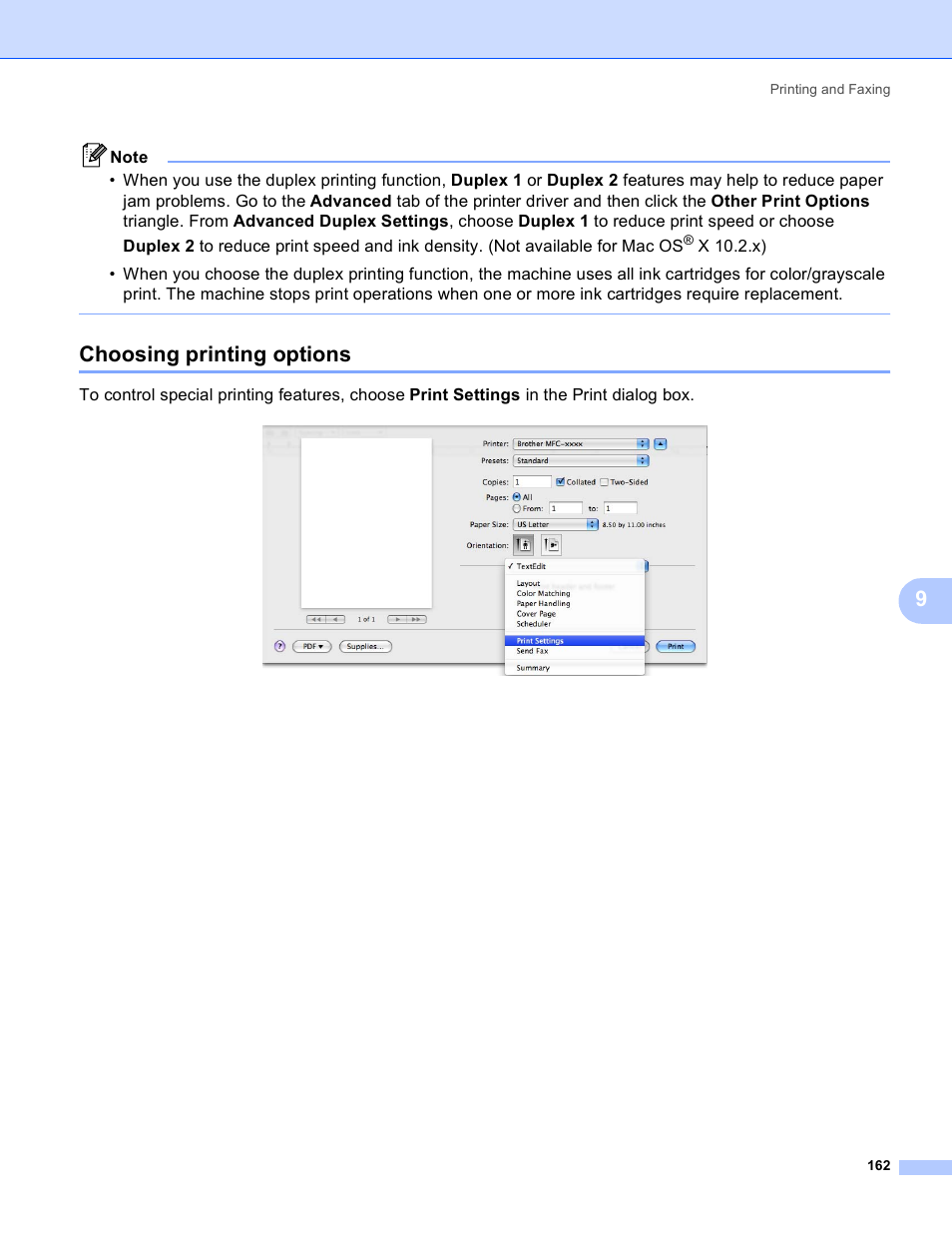 Choosing printing options | Brother DCP-385C User Manual | Page 170 / 256
