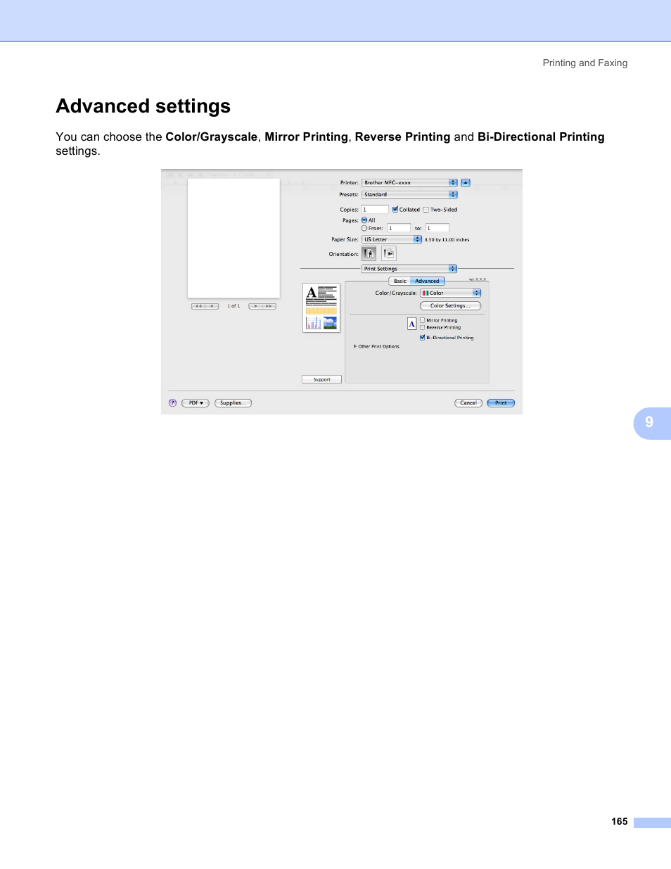 Advanced settings | Brother DCP-385C User Manual | Page 173 / 256