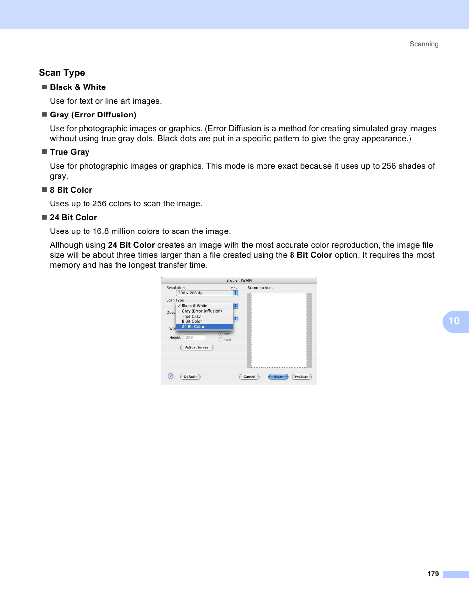 Scan type | Brother DCP-385C User Manual | Page 187 / 256