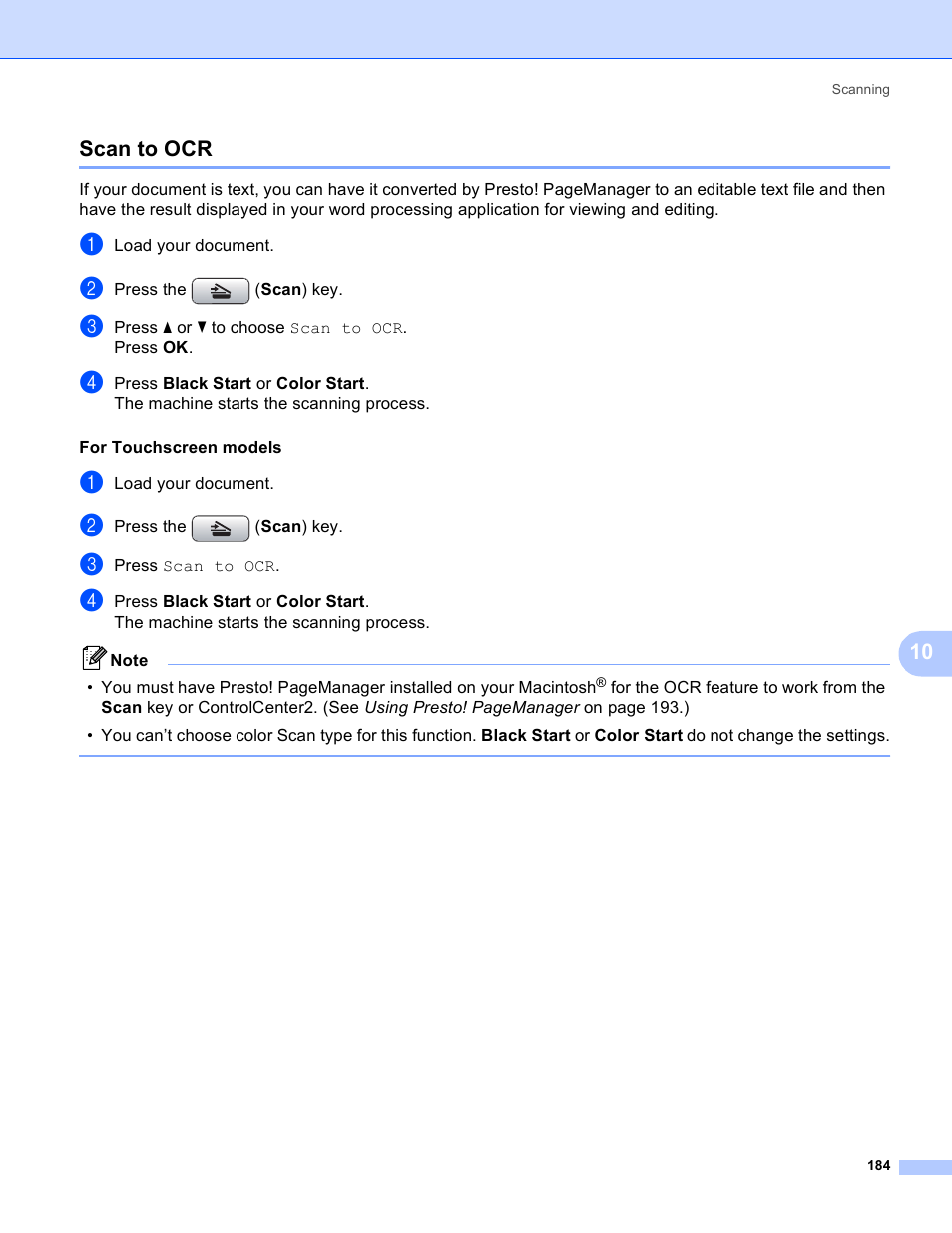 Scan to ocr, 10 scan to ocr | Brother DCP-385C User Manual | Page 192 / 256