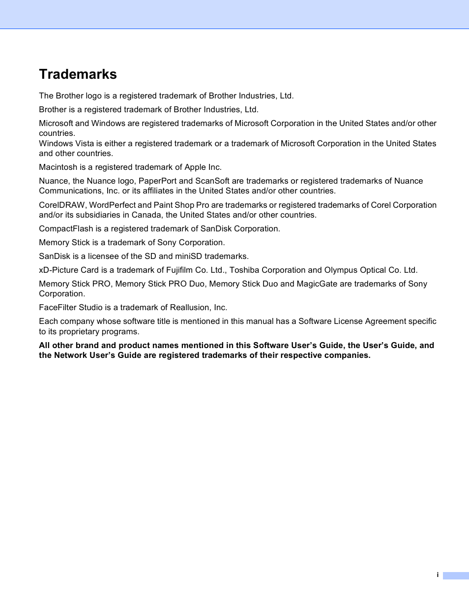 Trademarks | Brother DCP-385C User Manual | Page 2 / 256