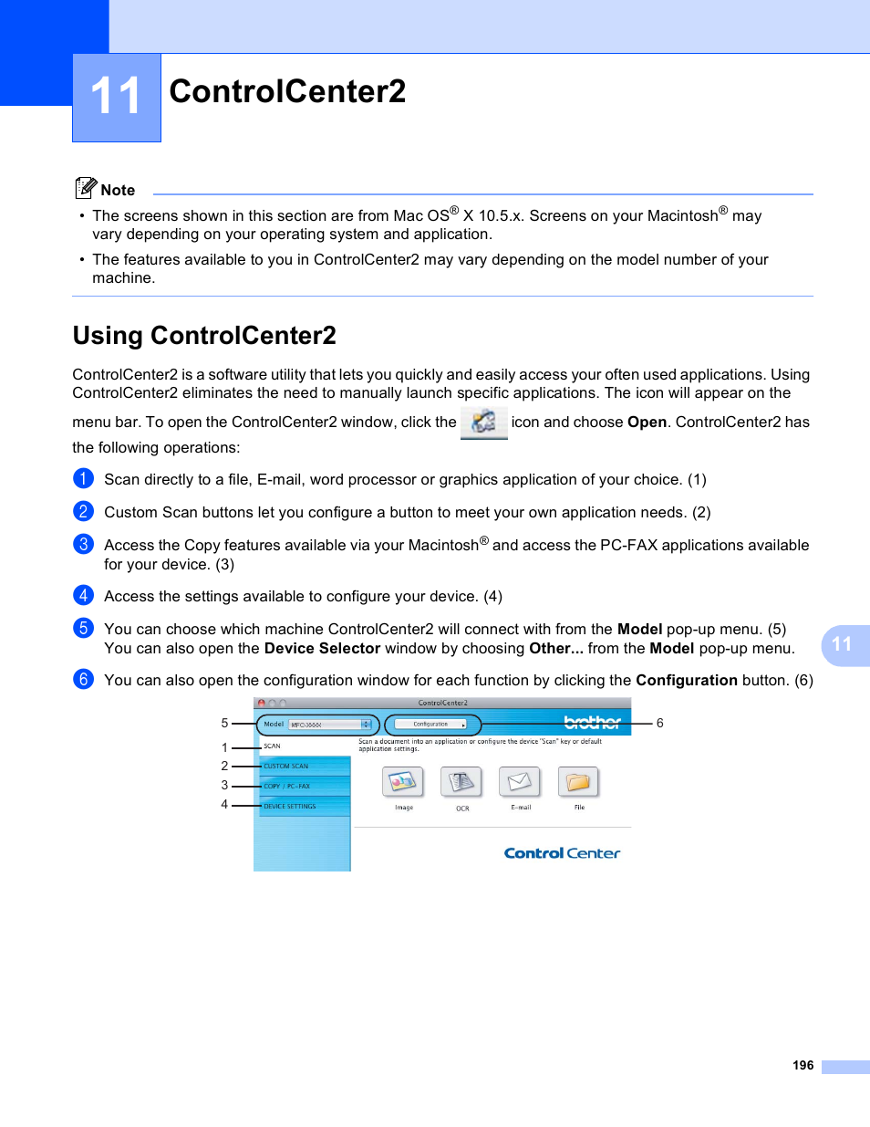 11 controlcenter2, Using controlcenter2, Controlcenter2 | Brother DCP-385C User Manual | Page 204 / 256