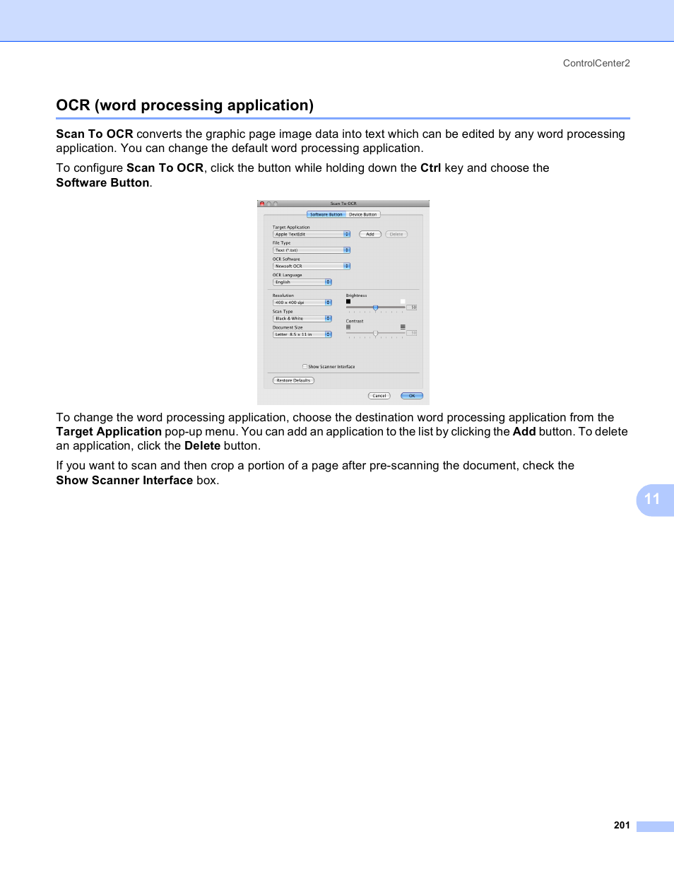 Ocr (word processing application), 11 ocr (word processing application) | Brother DCP-385C User Manual | Page 209 / 256