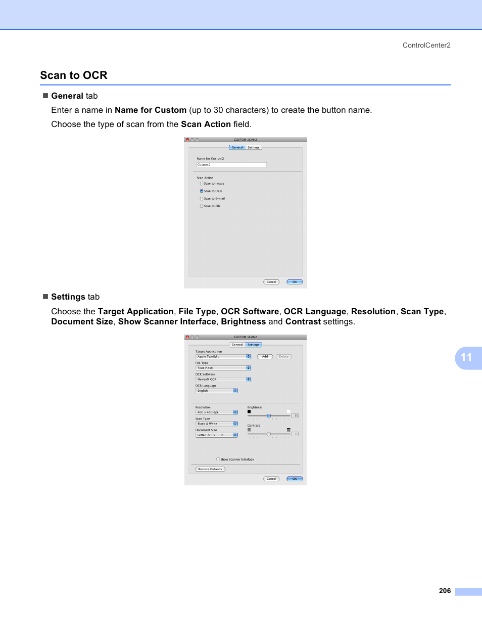 Scan to ocr, 11 scan to ocr | Brother DCP-385C User Manual | Page 214 / 256