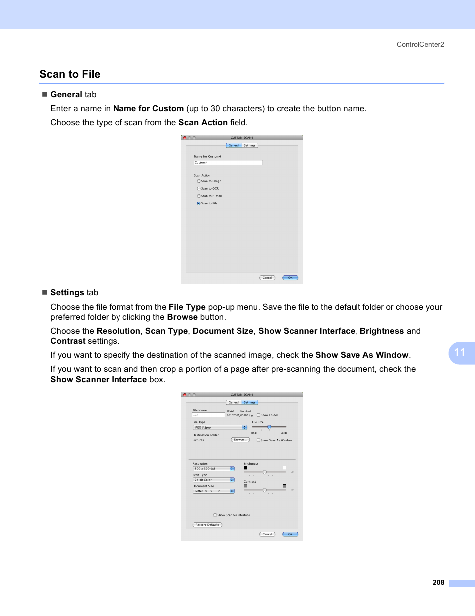Scan to file, 11 scan to file | Brother DCP-385C User Manual | Page 216 / 256