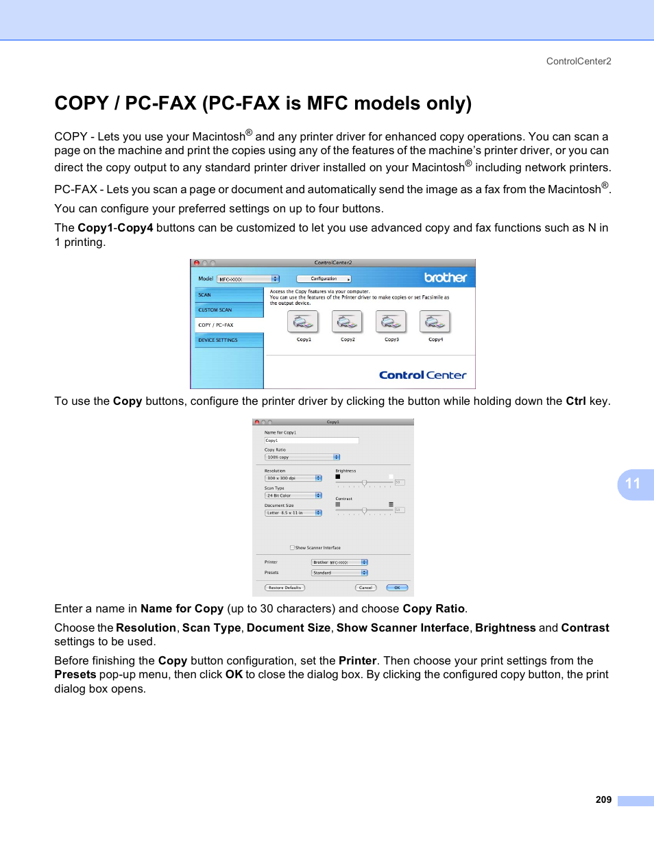 Copy / pc-fax (pc-fax is mfc models only) | Brother DCP-385C User Manual | Page 217 / 256