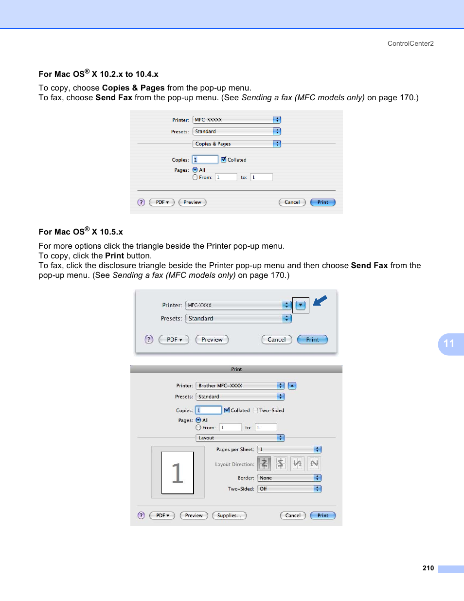 For mac os, X 10.5.x | Brother DCP-385C User Manual | Page 218 / 256