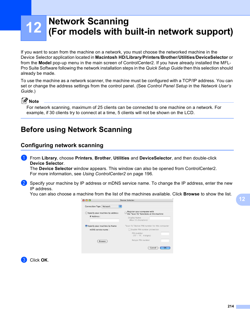 Before using network scanning, Configuring network scanning | Brother DCP-385C User Manual | Page 222 / 256