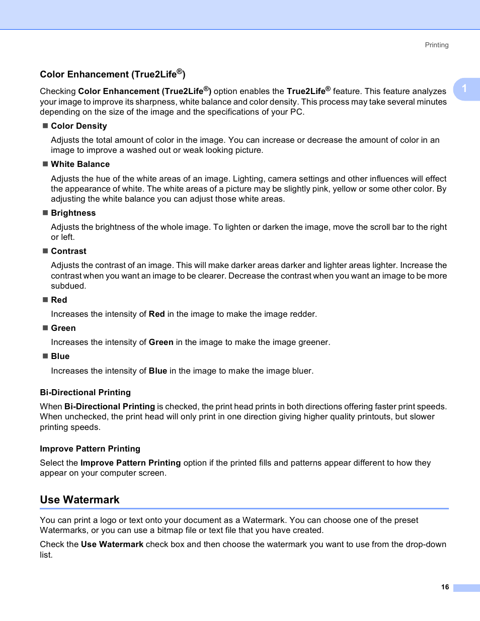Color enhancement (true2life®), Use watermark, Color enhancement (true2life | Brother DCP-385C User Manual | Page 24 / 256