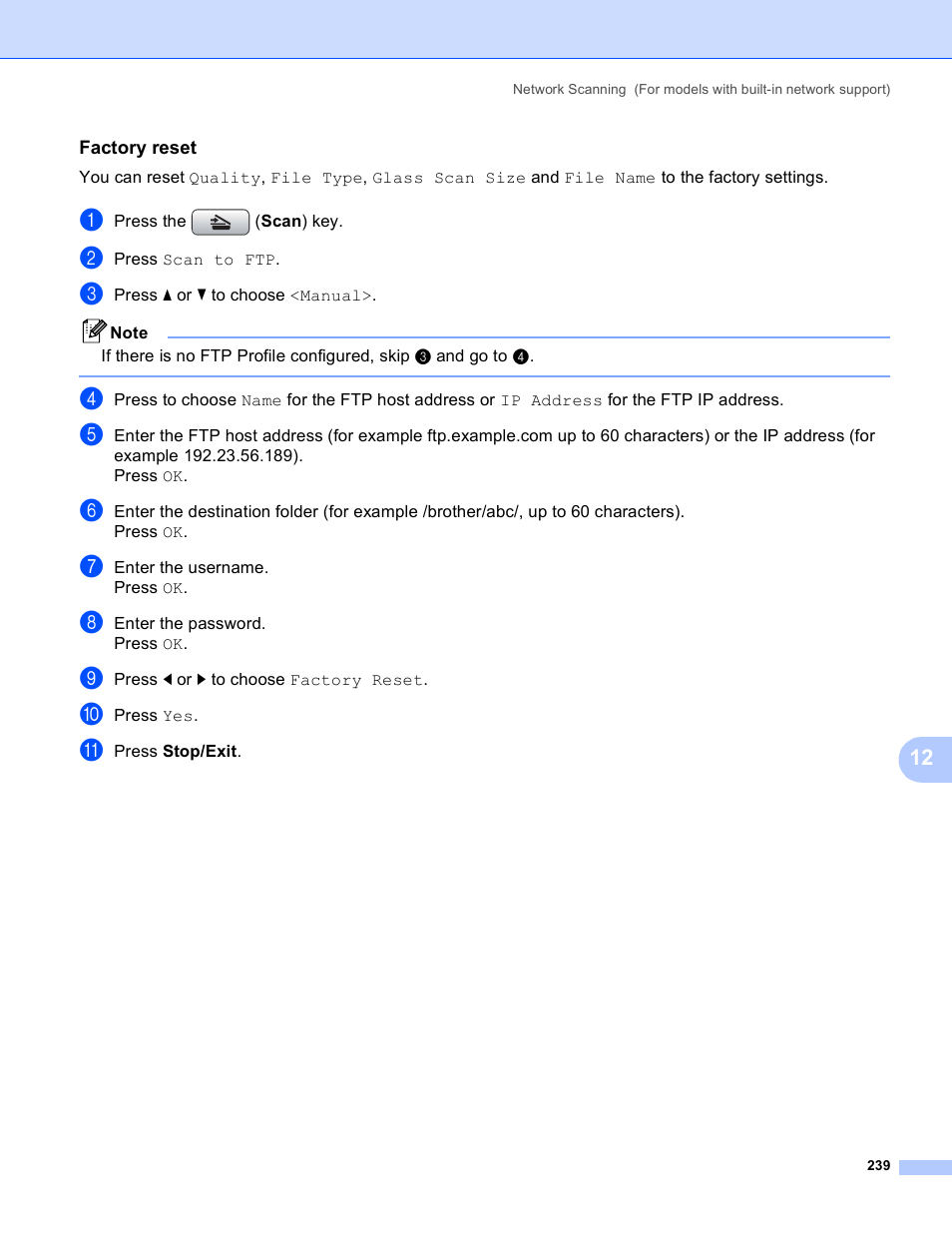 Factory reset | Brother DCP-385C User Manual | Page 247 / 256