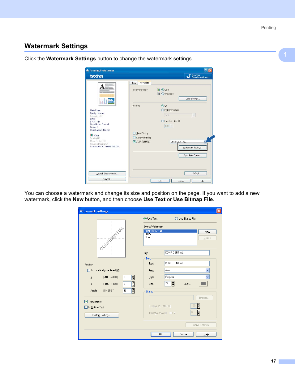 Watermark settings, 1watermark settings | Brother DCP-385C User Manual | Page 25 / 256