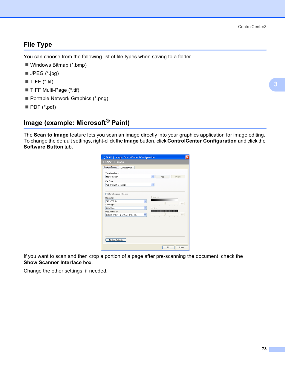 File type, Image (example: microsoft® paint), File type image (example: microsoft | Paint), 3file type, Image (example: microsoft | Brother DCP-385C User Manual | Page 81 / 256