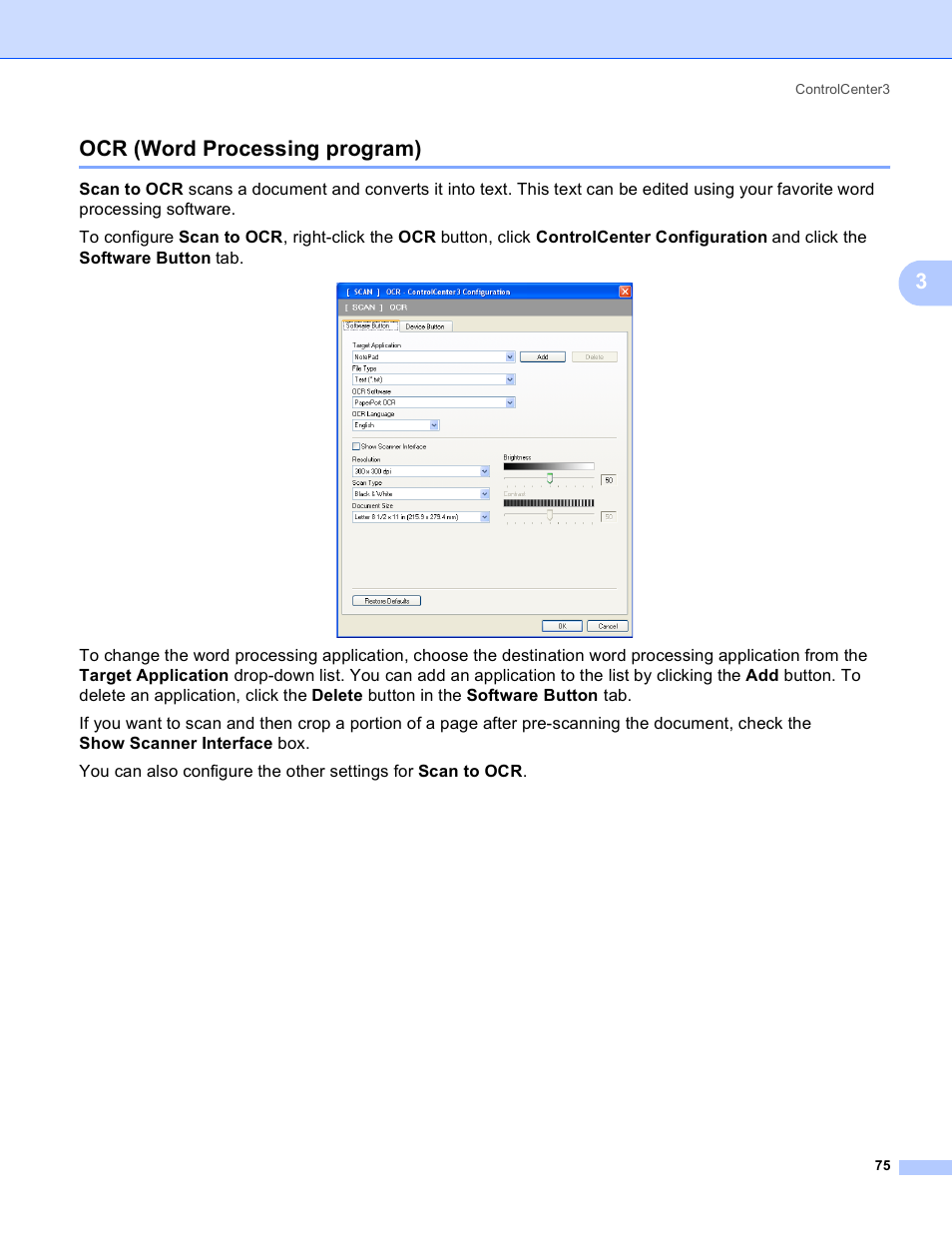 Ocr (word processing program), 3ocr (word processing program) | Brother DCP-385C User Manual | Page 83 / 256