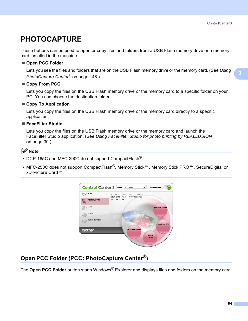 Photocapture, Open pcc folder (pcc: photocapture center®), Open pcc folder (pcc: photocapture center | Brother DCP-385C User Manual | Page 92 / 256