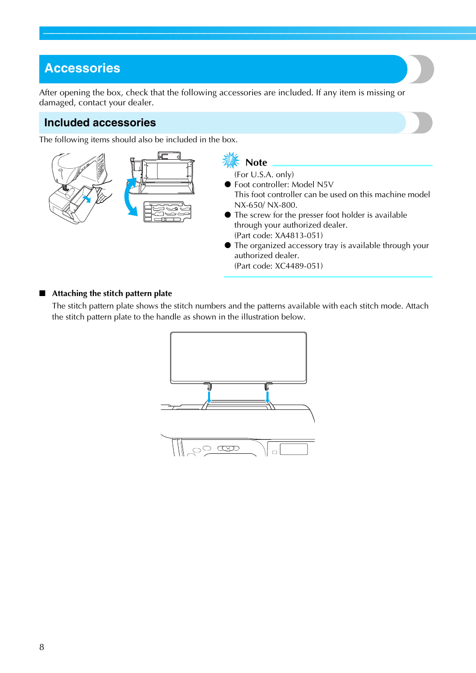 Accessories, Included accessories | Brother NX-800 User Manual | Page 10 / 176