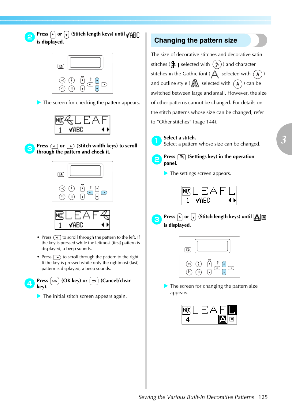 Changing the pattern size | Brother NX-800 User Manual | Page 127 / 176