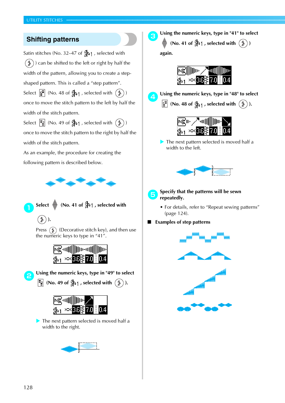 Shifting patterns | Brother NX-800 User Manual | Page 130 / 176