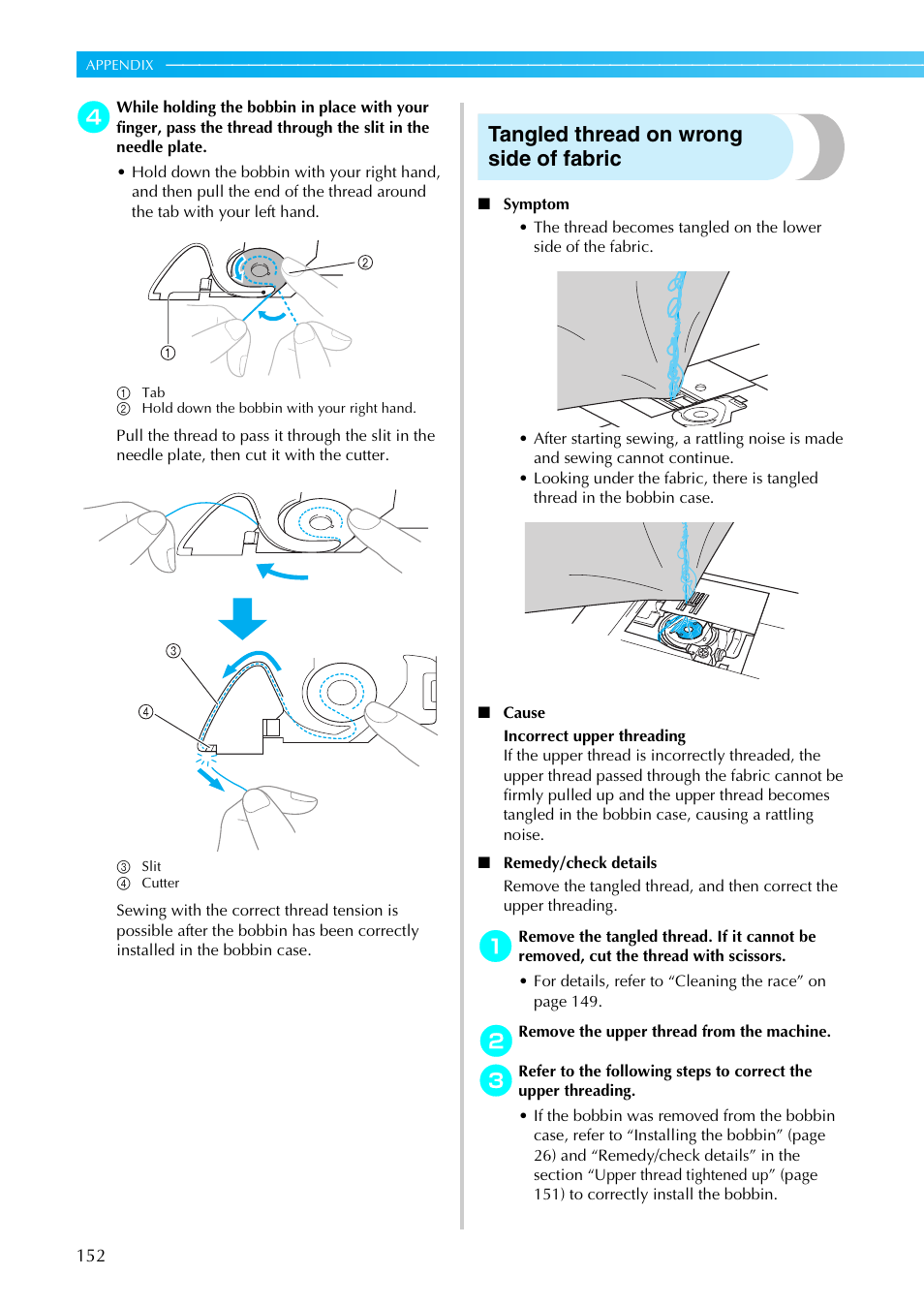 Tangled thread on wrong side of fabric | Brother NX-800 User Manual | Page 154 / 176