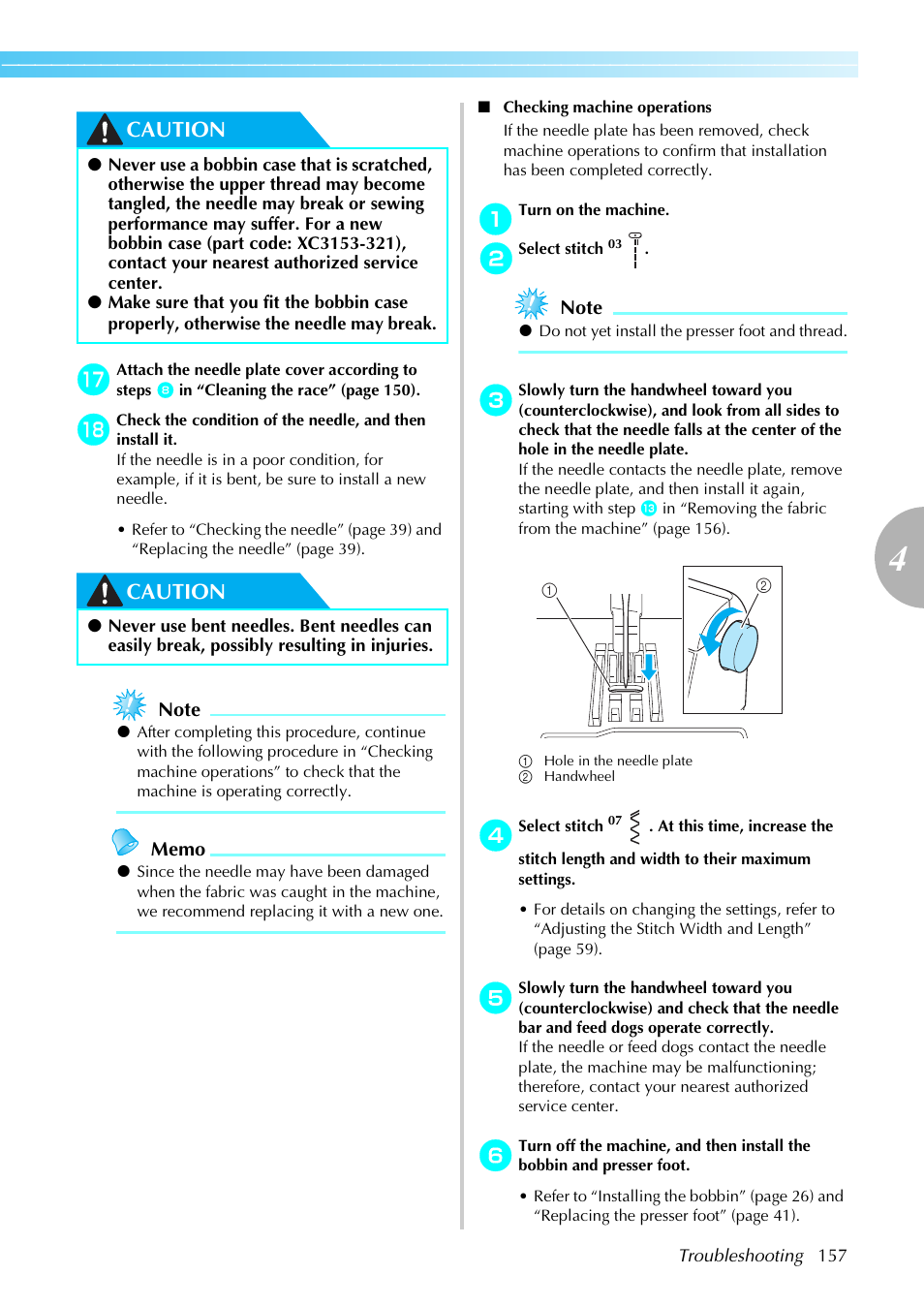 Caution | Brother NX-800 User Manual | Page 159 / 176