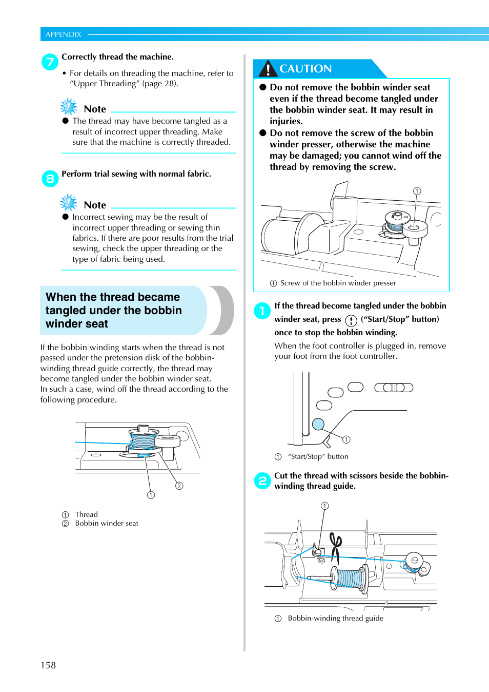 Caution | Brother NX-800 User Manual | Page 160 / 176