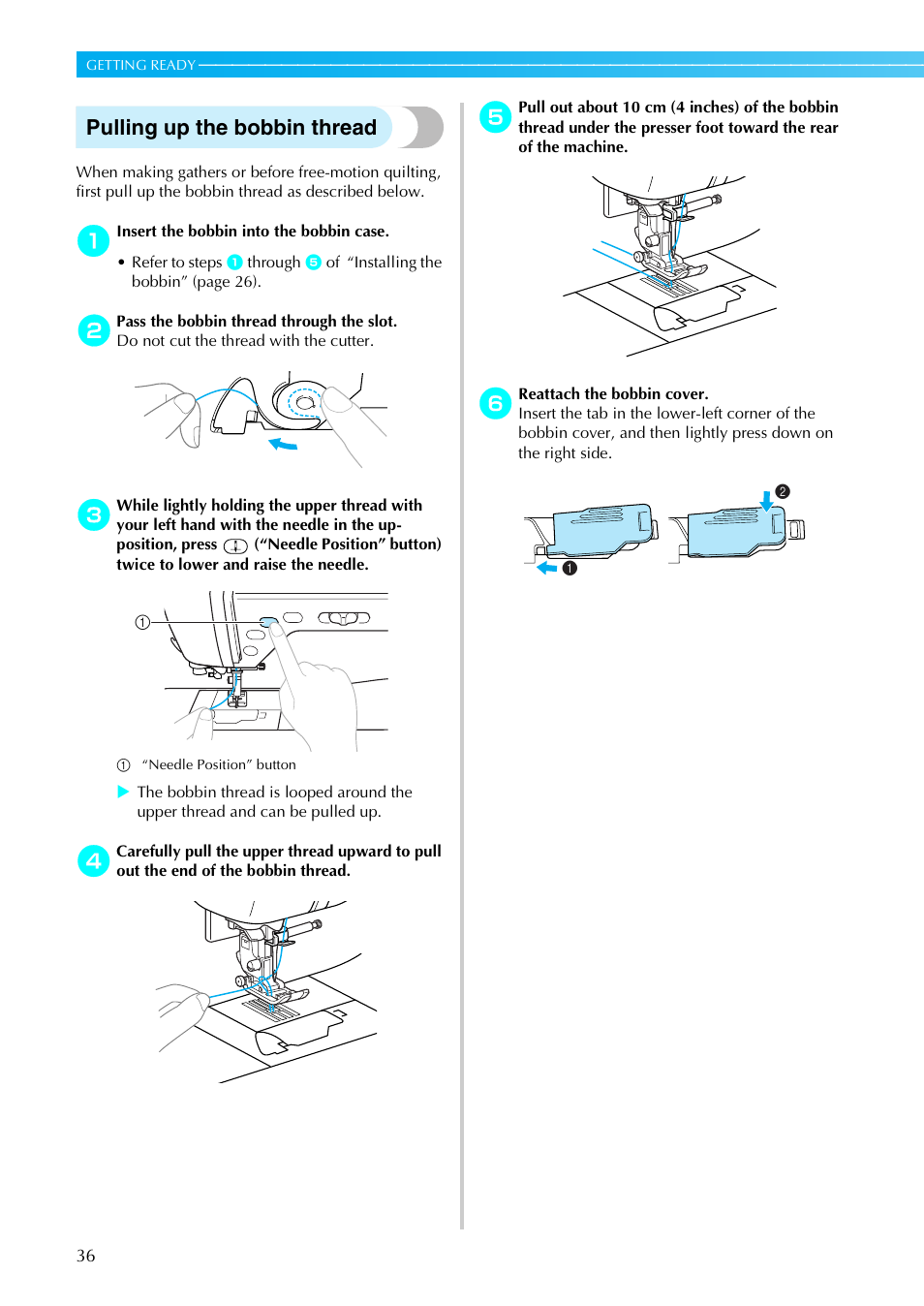 Pulling up the bobbin thread | Brother NX-800 User Manual | Page 38 / 176