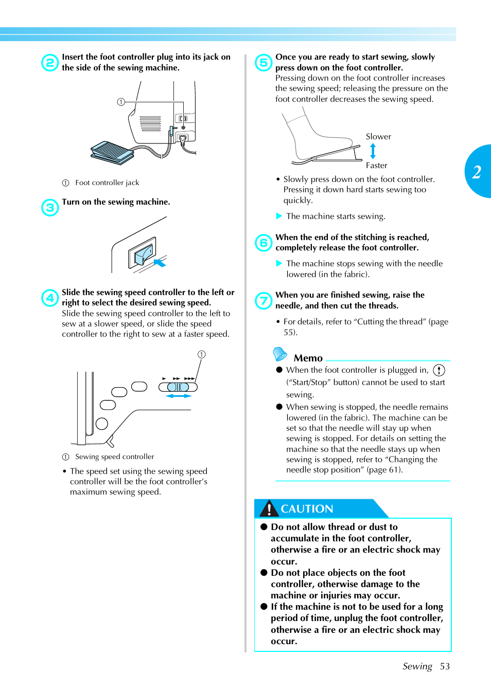 Caution | Brother NX-800 User Manual | Page 55 / 176