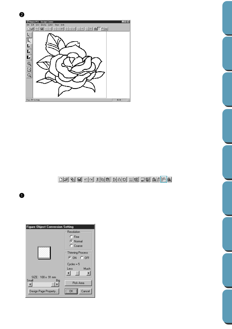 To figure handle, Ue through the steps stage – “t | Brother PE-DESIGN Ver.432 User Manual | Page 116 / 252