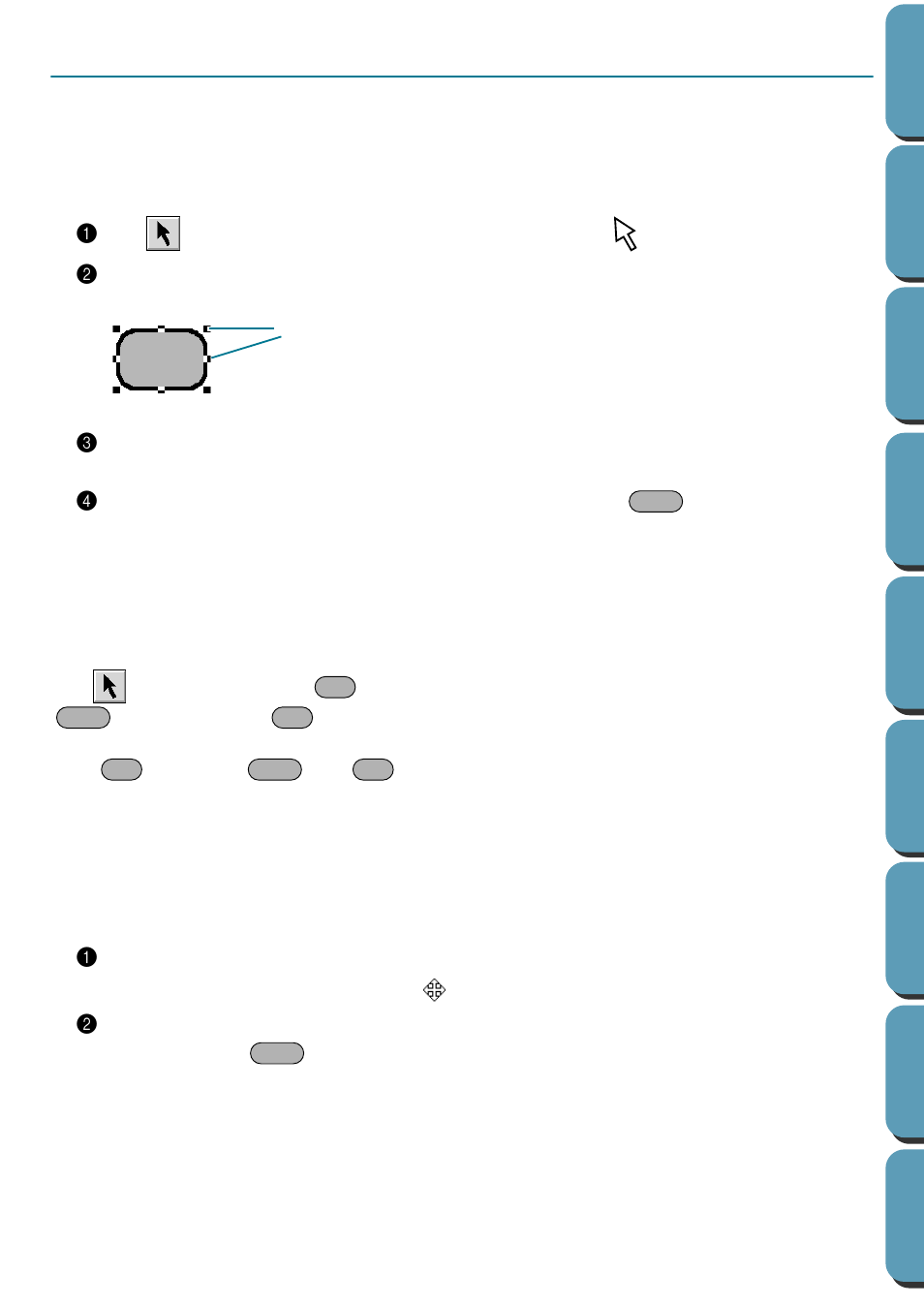 Selection mode, Selecting patterns, Selecting patterns 2 | Moving patterns, Selecting patterns 1, Moving patterns 1 | Brother PE-DESIGN Ver.432 User Manual | Page 129 / 252