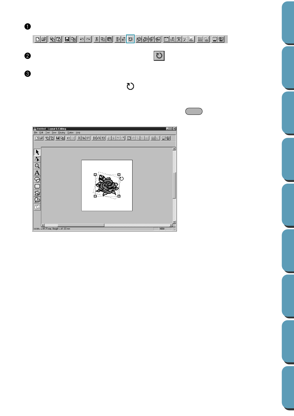 Rotating a pattern, Rotating a pattern 1 | Brother PE-DESIGN Ver.432 User Manual | Page 131 / 252