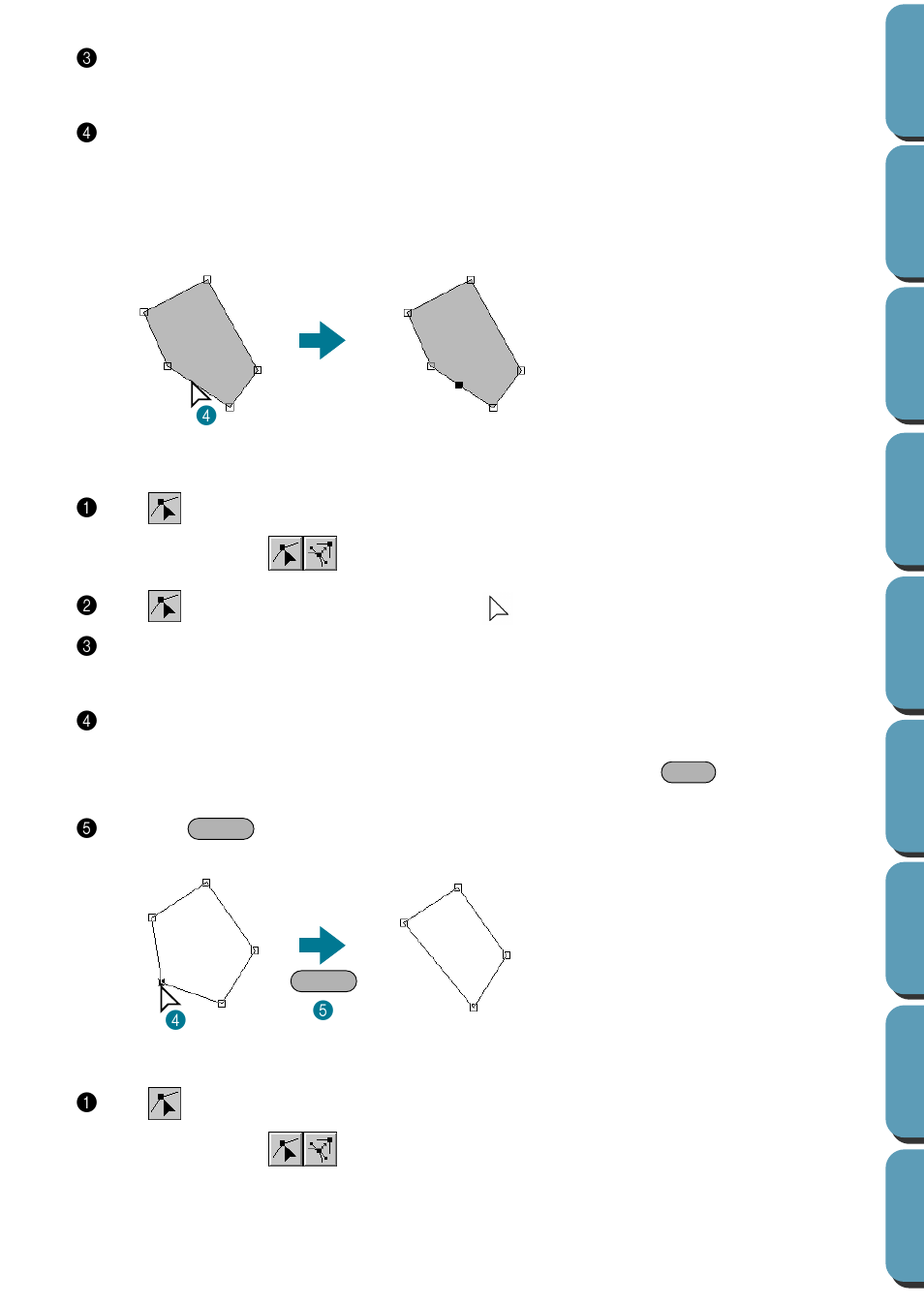 Deleting points, Realigning, Deleting points • realigning | Deleting points 1, Realigning 1 | Brother PE-DESIGN Ver.432 User Manual | Page 134 / 252