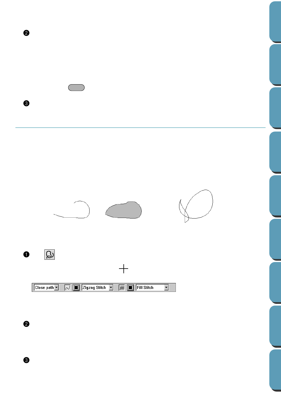 Curve drawing mode, Drawing a curve, Drawing a curve 1 | Brother PE-DESIGN Ver.432 User Manual | Page 142 / 252