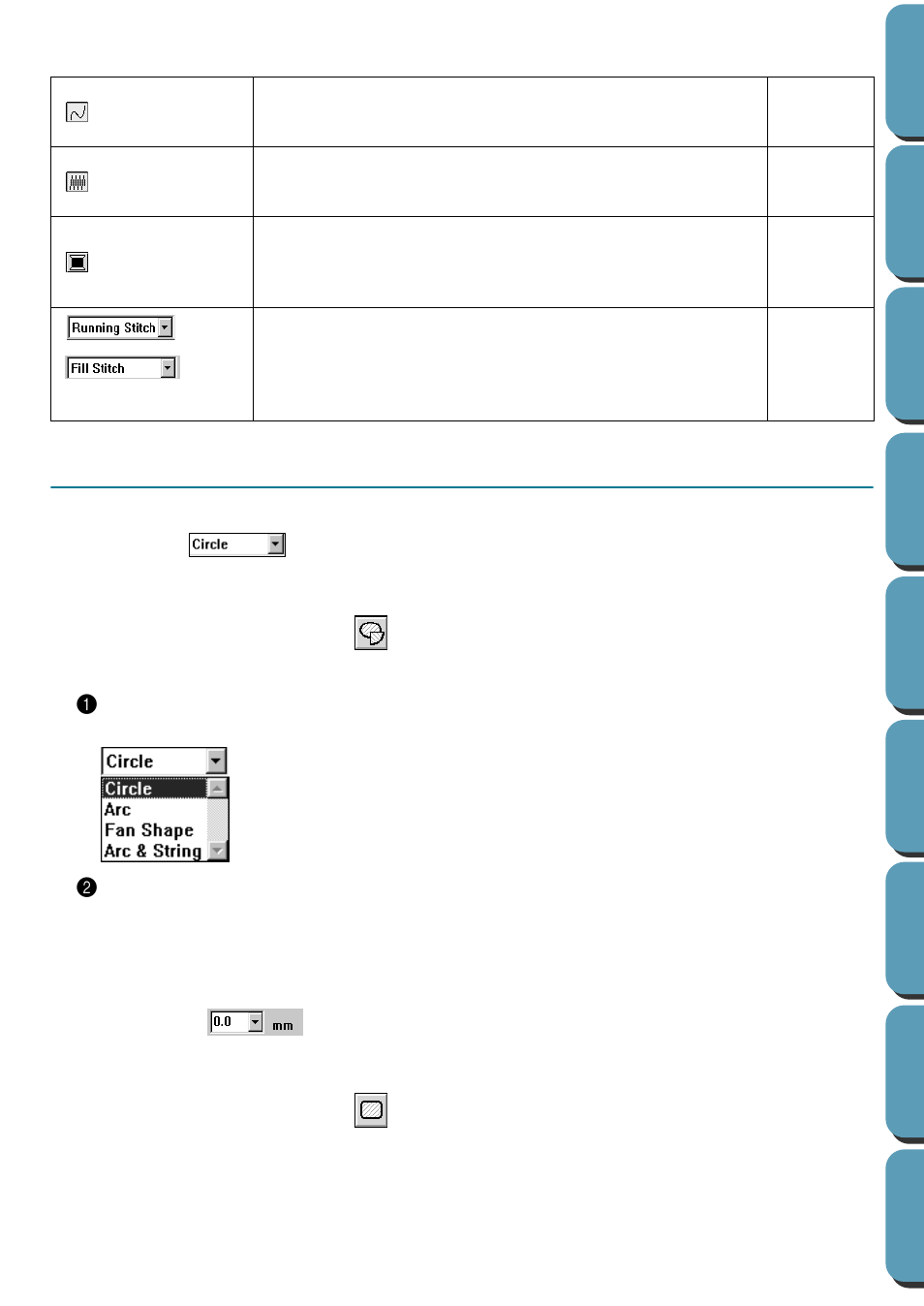 Setting geometrical attributes, Arc shape, Edge radius | Arc shape • edge radius | Brother PE-DESIGN Ver.432 User Manual | Page 146 / 252