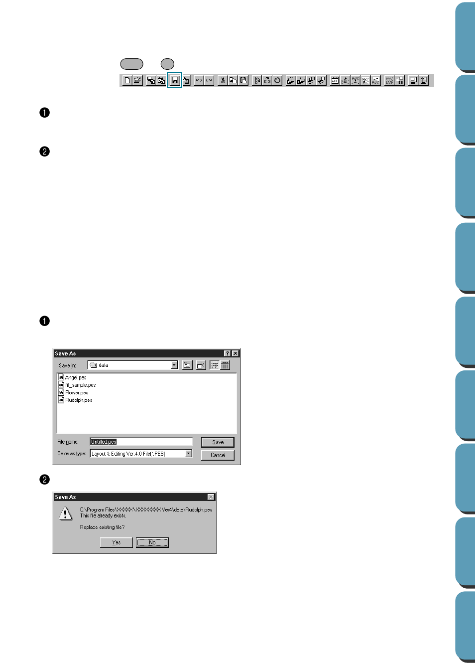 Save, Save as, Save • save as | Brother PE-DESIGN Ver.432 User Manual | Page 163 / 252