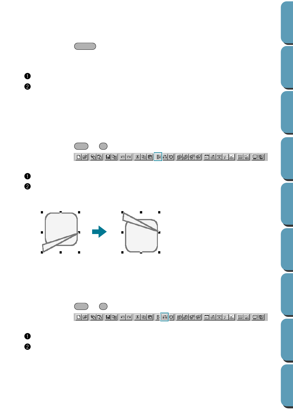 Delete, Mirror – horizontal, Mirror – vertical | Delete • mirror – horizontal • mirror – vertical | Brother PE-DESIGN Ver.432 User Manual | Page 173 / 252