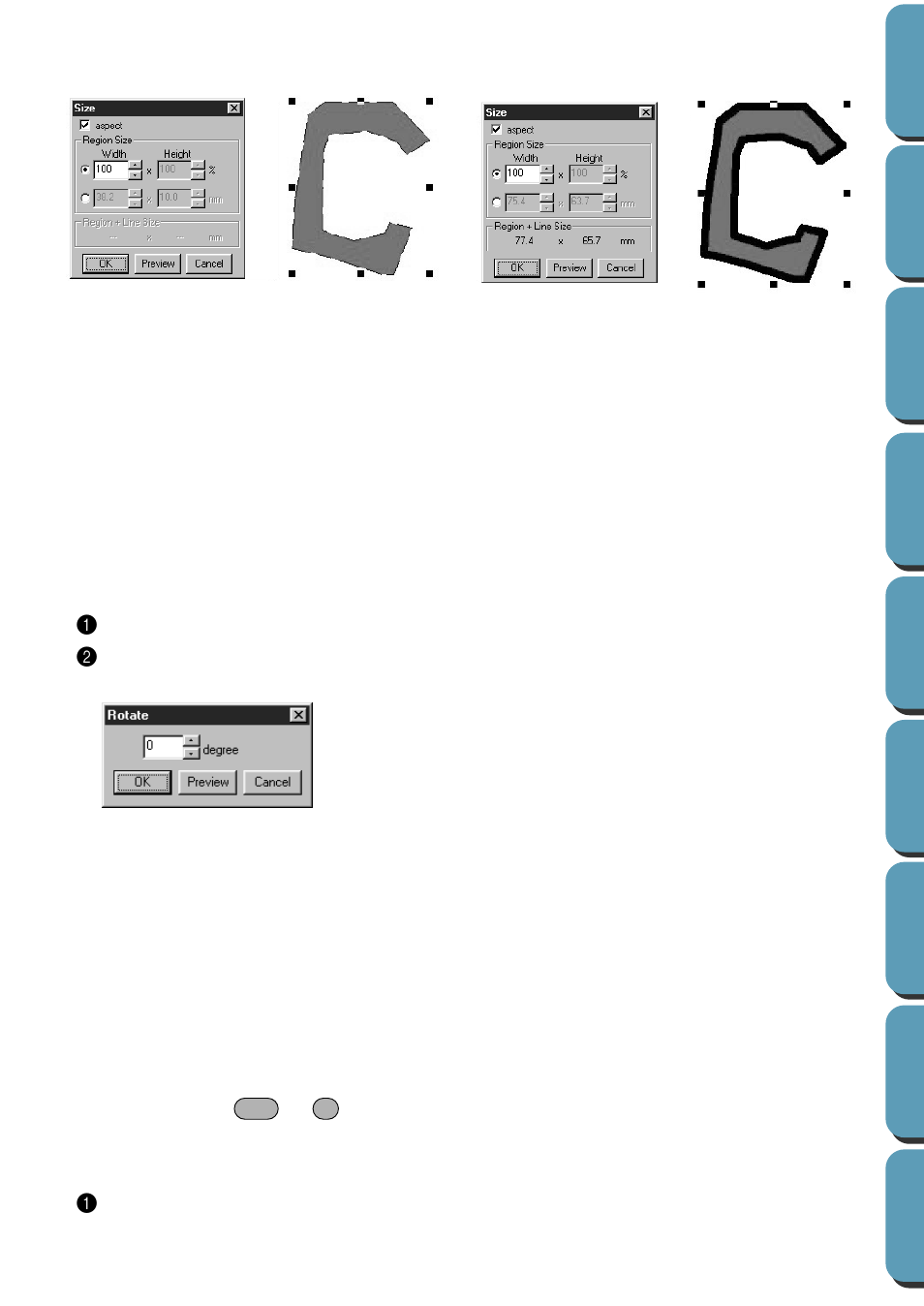 Numerical setting-rotate, Center, Numerical setting-rotate • center | Brother PE-DESIGN Ver.432 User Manual | Page 176 / 252