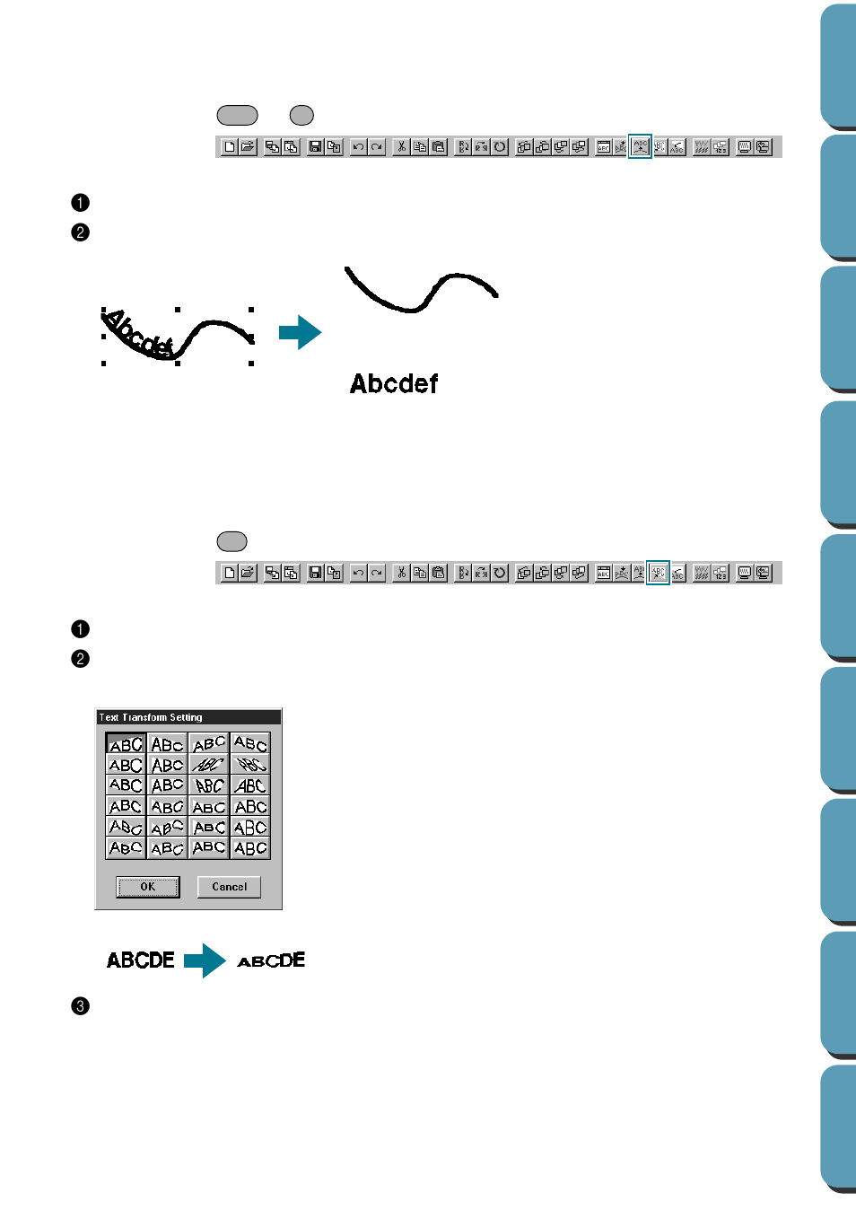 Release text from path, Transform text, Release text from path • transform text | Brother PE-DESIGN Ver.432 User Manual | Page 184 / 252