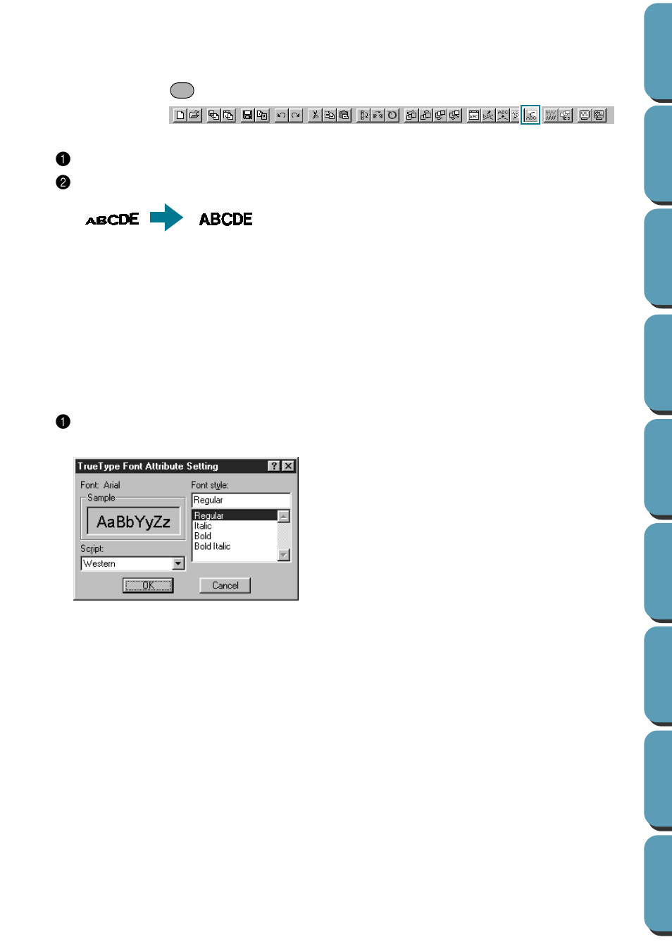 Clear transformation, Truetype font attribute setting | Brother PE-DESIGN Ver.432 User Manual | Page 185 / 252