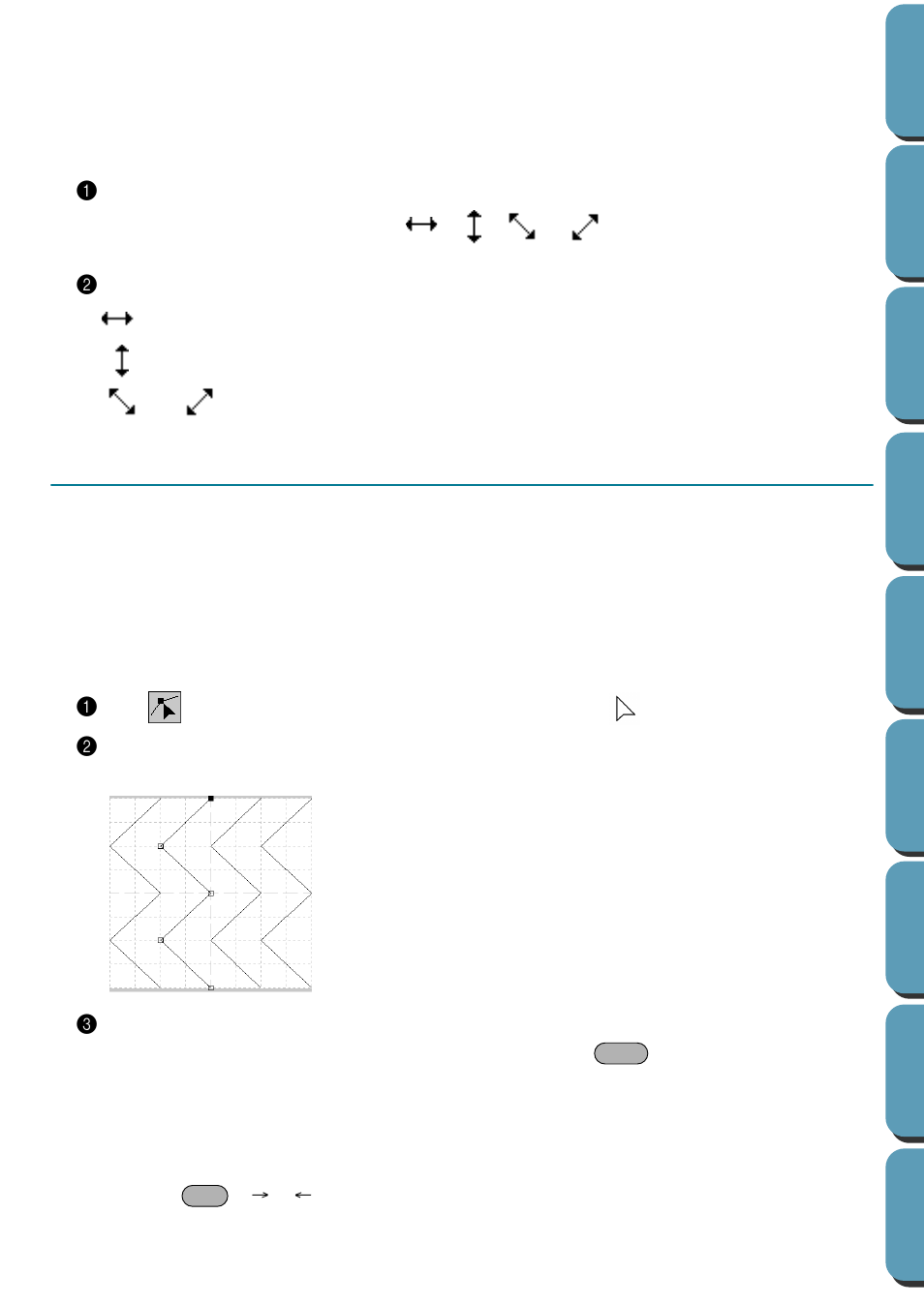 Scaling lines, Point edit mode, Moving points | Scaling lines 1, Moving points 1 | Brother PE-DESIGN Ver.432 User Manual | Page 223 / 252