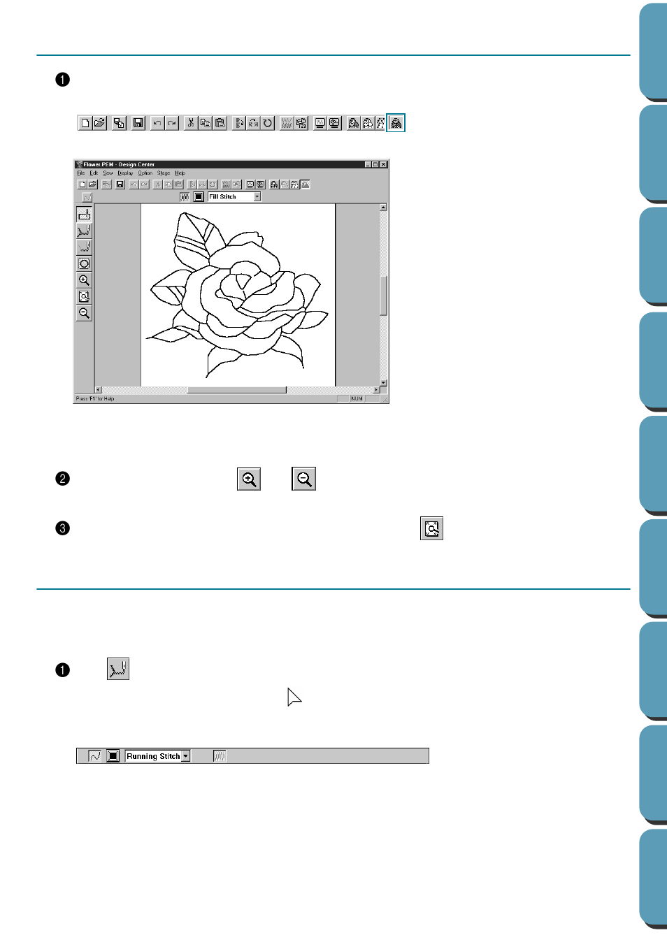 Step 6 moving to sew setting, Step 7 setting sewing attributes, Setting the outlines | Moving to sew setting setting sewing attributes, Step 6, Step 7, Moving to sew setting, Setting sewing attributes, Setting the outlines 1 | Brother PE-DESIGN Ver.432 User Manual | Page 28 / 252